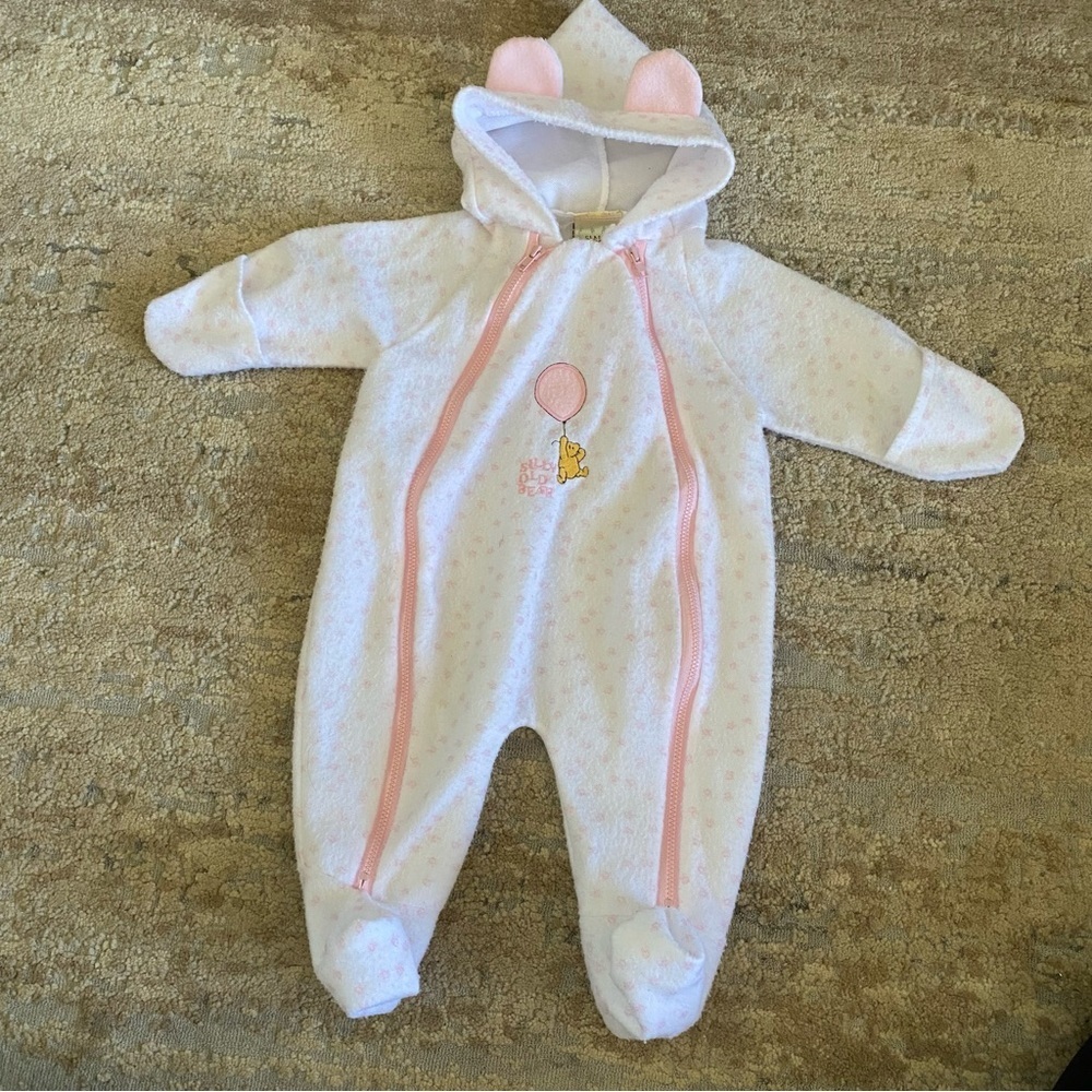 Classic Pooh Winnie The Pooh Vintage Sleepsuit Sleeper Bodysuit Hooded Ears: 0-6